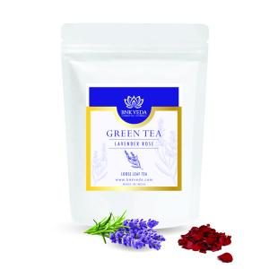 BNK VEDA Lavender Rose Green Tea (100g) | Detox & Wellness Tea | Loose Leaf & Tea Bags | Fresh Blend with Lavender, Rose Petals & Green Tea | Flavoured Herbal Green Tea