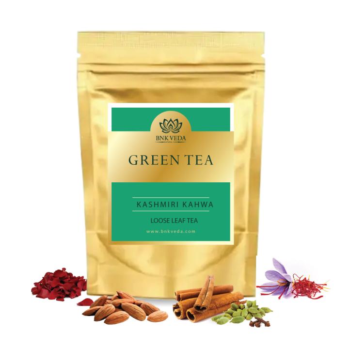 BNK VEDA Kashmiri Kahwa Green Tea (100g) | Detox Green Tea& Leaf Tea| Organic Green Tea Leaves | Loose & Tea Bags | Kahwa Tea |Organic India Green Tea|Green Tea Bag